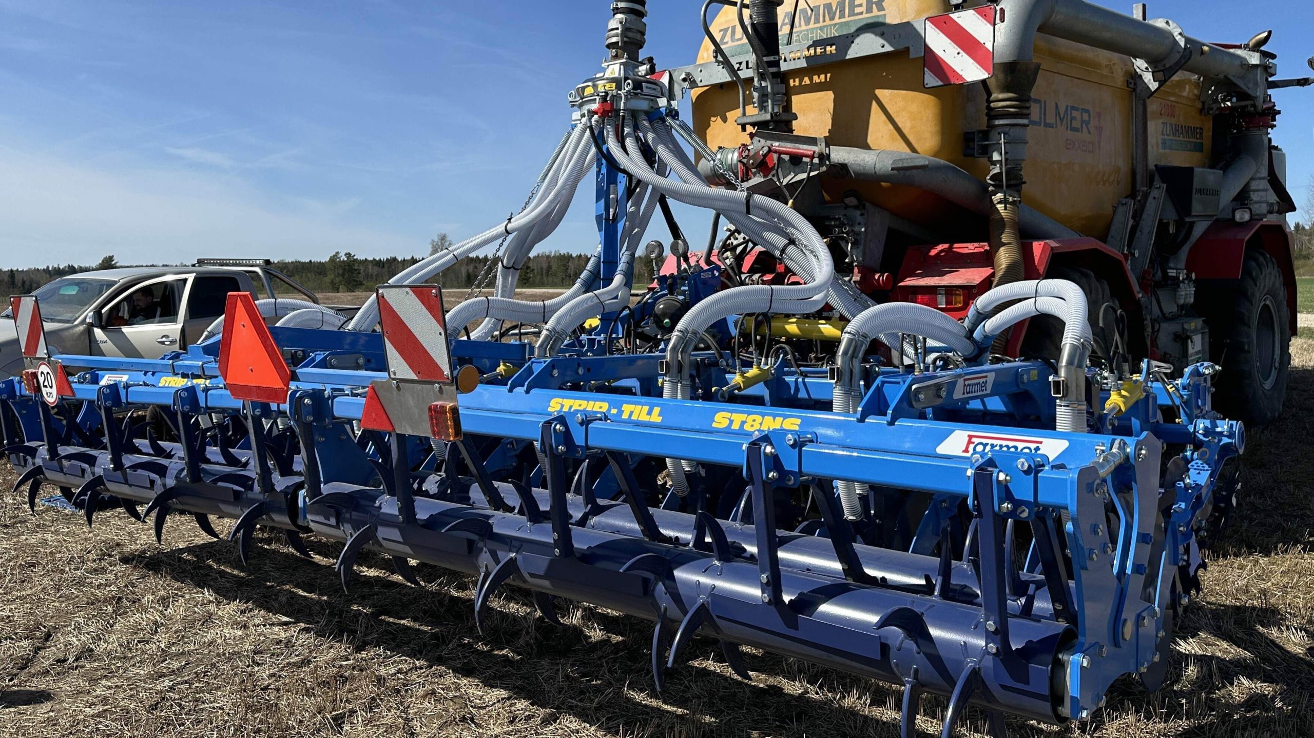 Modern tractor in field
